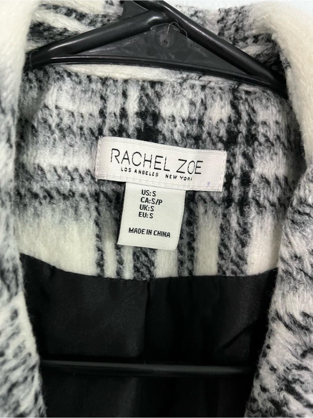 Rachel Zoe Black & White Plaid Polyester-Blend Top Coat Size S - Picture 4 of 5